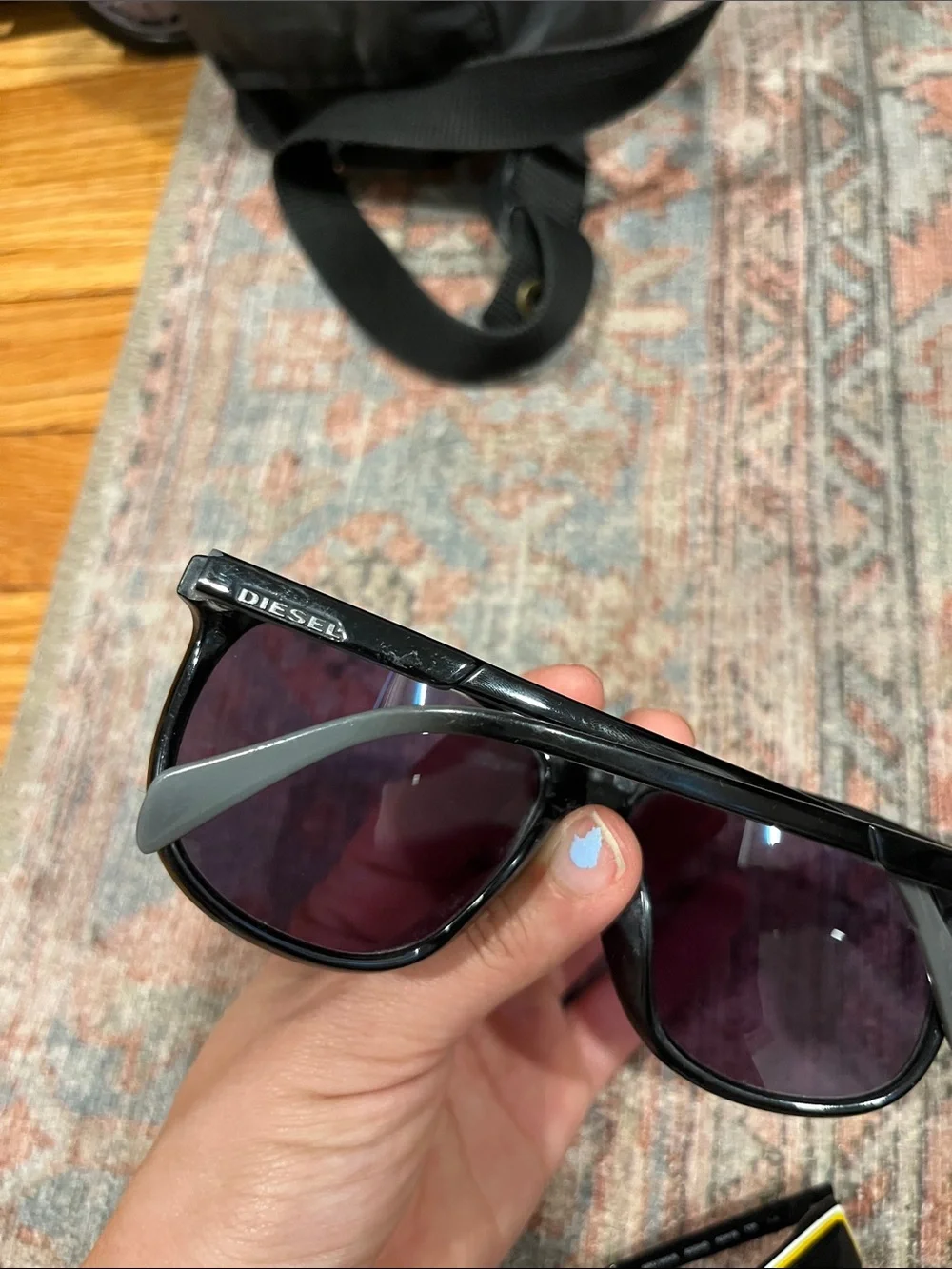 Diesel Men’s Black Frame Sunglasses with Blue-Green Mirrored Lenses
